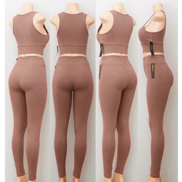 NEW Mocha Active Bra Crop Top + Leggings 2pc Set - Picture 9 of 10